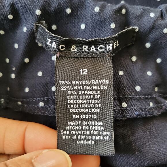 Zac & Rachel Navy Blue White Polka Dot Pullup Capri Pants Size 12 - Picture 5 of 6